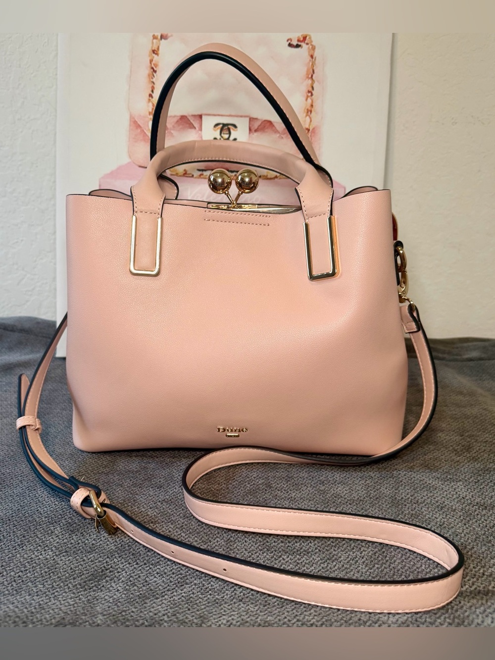 Dune London “Damie” Blush pink top handle kisslock satchel with crossbody strap - Picture 3 of 10